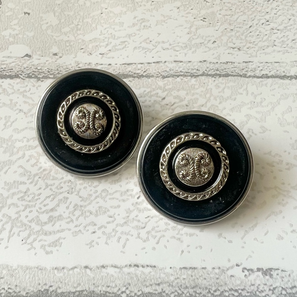 Vintage 90s Chanel-Style Black & Silver "CC" Monogram Studs – Old Money Chic